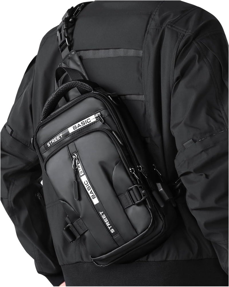 SEAFEW Large Black Sling Bag for Men, Shoulder Messenger Bag for Mens, Anti Theft One Strap Motorcycle Backpack Sling Chest Bag for Casual Hiking Walking Biking Travel Cycling Outdoor Sports - Image 1